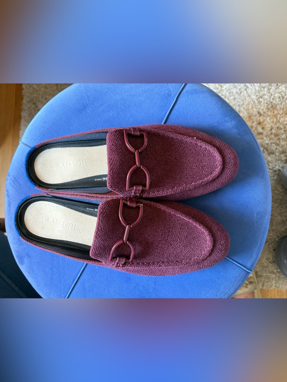 Rothy's ReVelvet Double-Bit Loafer Mules in Wine Color,